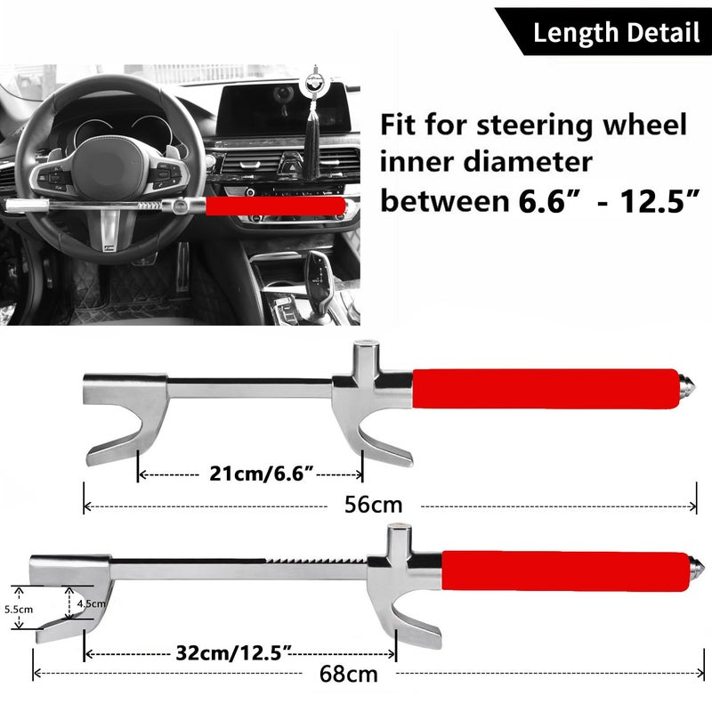 Tevlaphee Steering Wheel Lock for Cars,Wheel Lock,Vehicle Anti-Theft Lock,Adjustable Length Clamp Double Hook Universal Fit Emergency Hammer Window Breaker Self Defense Heavy Duty Secure - Image 2